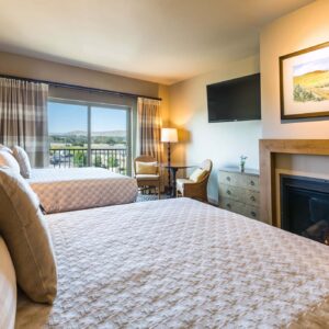 Our guest room with two queen beds overlooking the mountains in Richland, WA