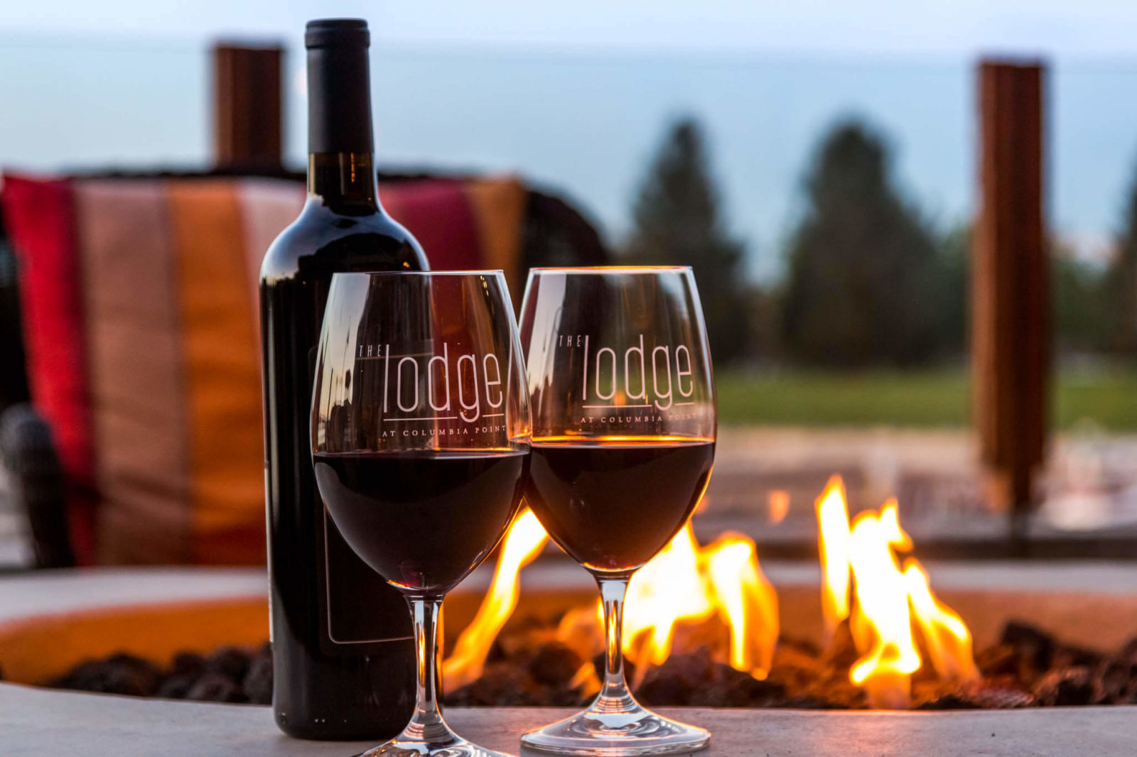 Wine by the fire-pit at the Lodge