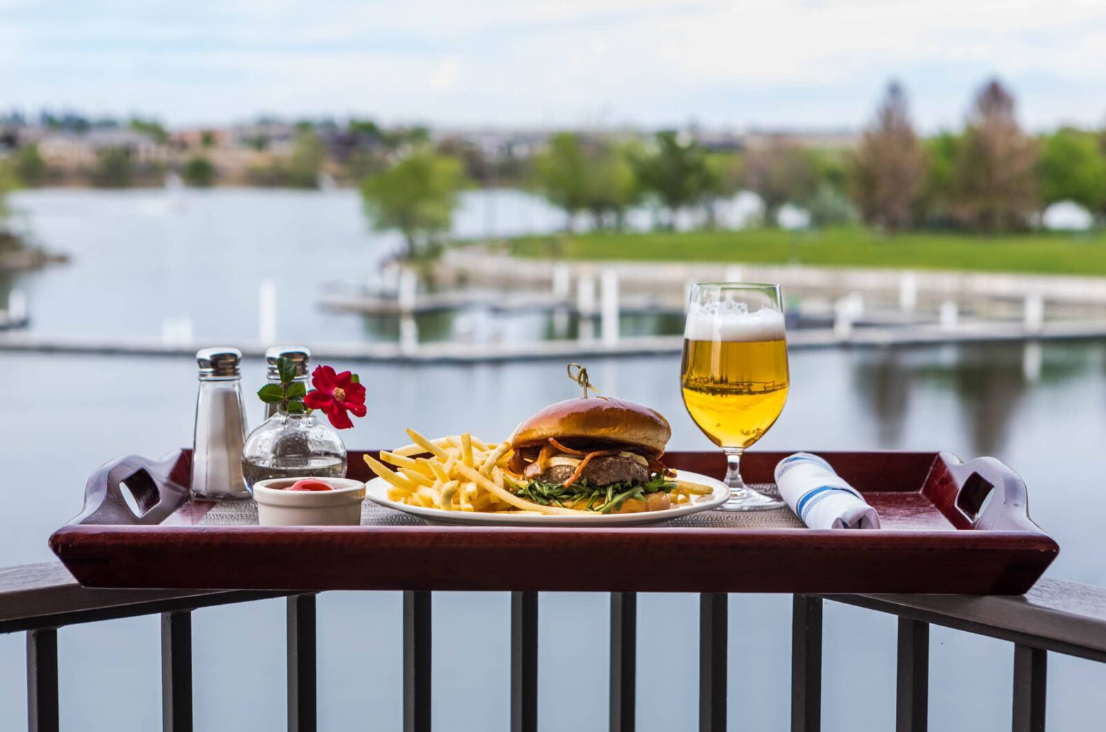 Enjoy a burger on your private balcony overlooking the Columbia River