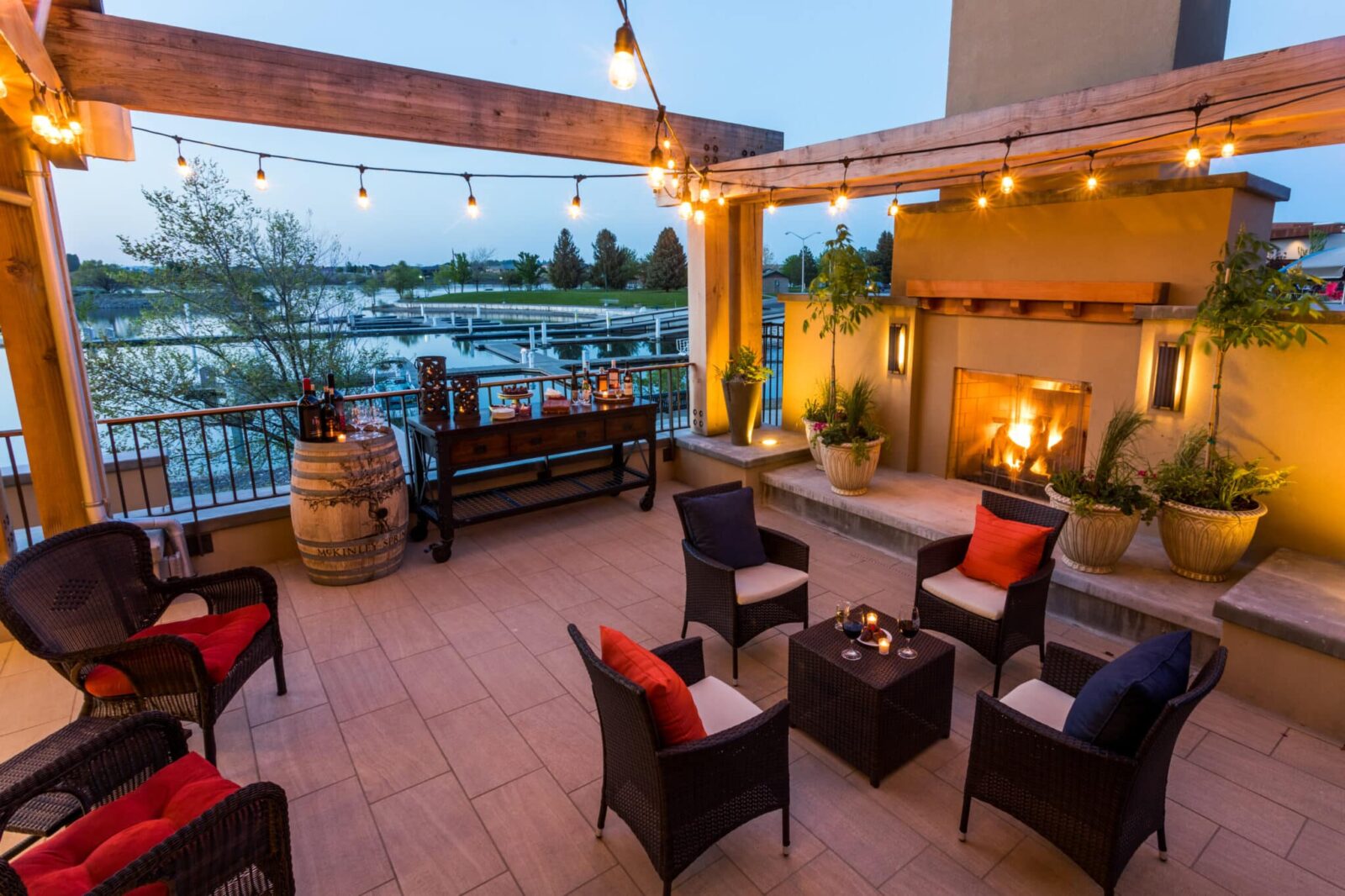 Outdoor fireplace meeting space