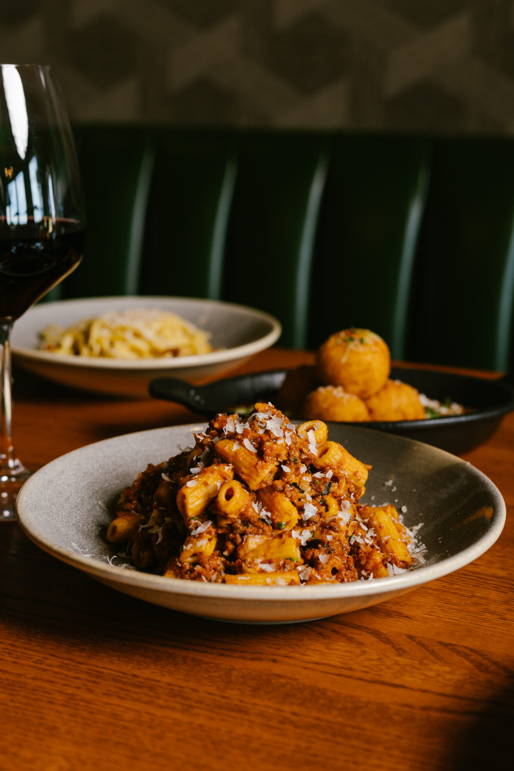 three dishes at riva. pasta and risotto